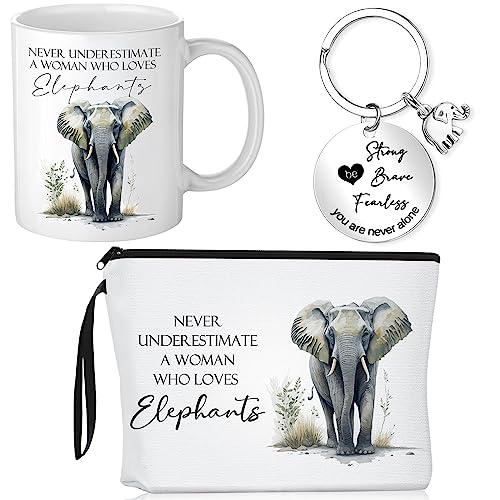 Inbagi Elephant Gifts Set for Women - Mug, Makeup Bag & Keychain