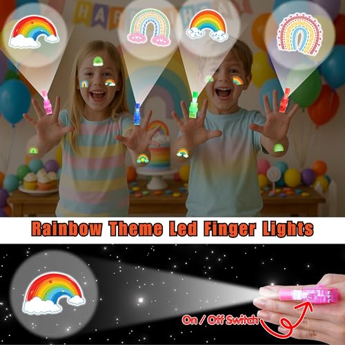 Rainbow Party Favors Set with 24 LED Finger Lights & 48 Glow Tattoos