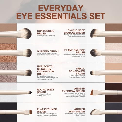 10-Piece Eye Makeup Brush Set with Travel Bag - Vegan & Cruelty-Free