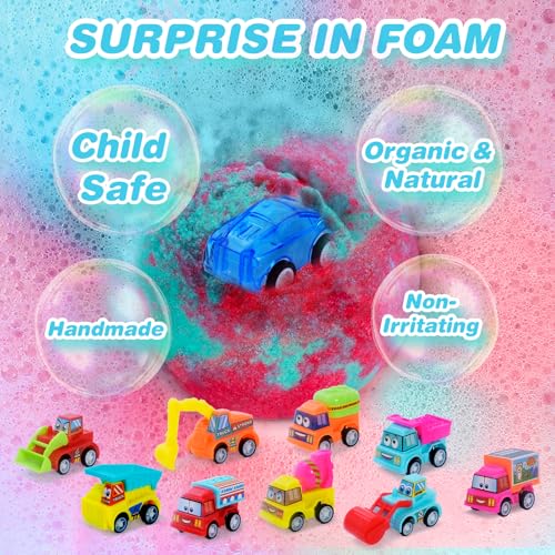 Kids Bath Bombs with Surprise Cars - 6 Pack Bubble Bath Fizzies for Boys & Girls