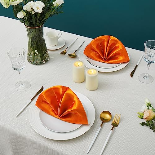 Orange Satin Dinner Napkins - 17x17 Inches, 16 Pack for Weddings & Parties