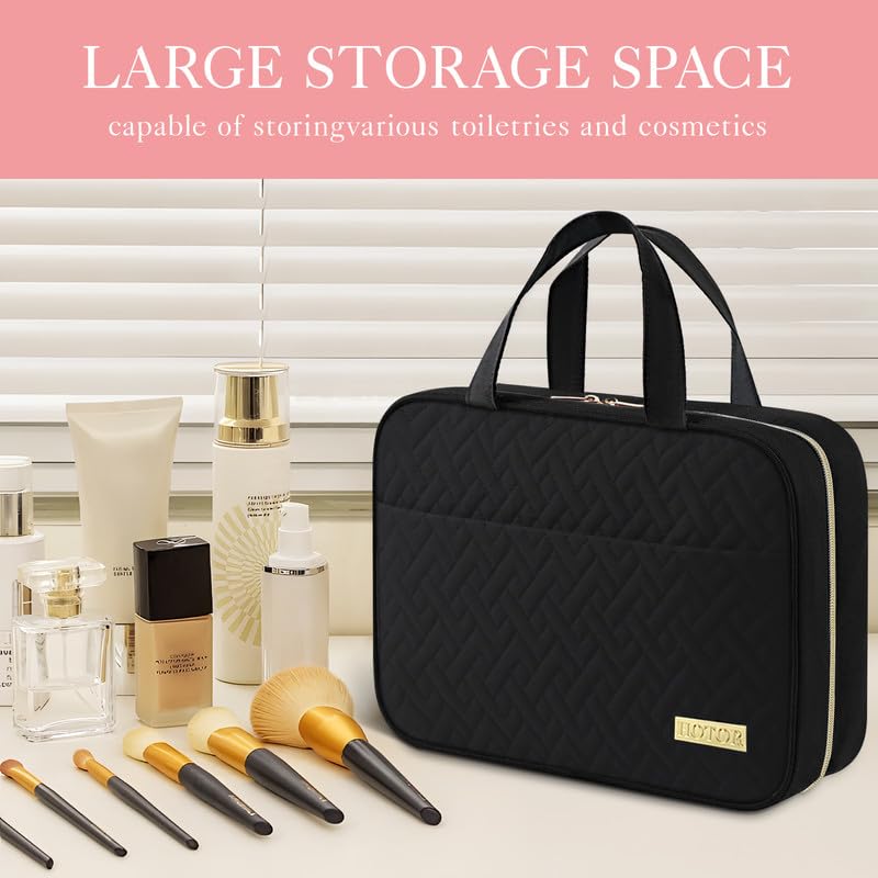 Travel Toiletry Bag - Waterproof Hanging Makeup Organizer for Men & Women | Medium Size, Black