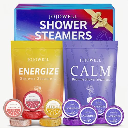 JoJowell Aromatherapy Shower Steamers Gift Set - Purple & Orange, 12 Pack for Relaxation & Self-Care