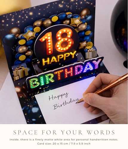 3D Pop-Up 18th Birthday Card for Boys with Music & Lights