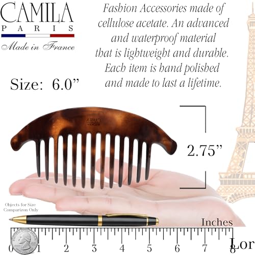 Camila Paris CP2430/2 French Tortoise Shell Hair Combs for Elegant Updos, Strong Hold French Twist Hair Accessories for Women