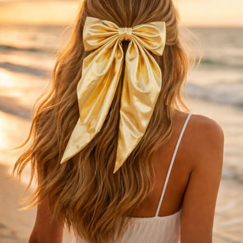 Large Gold & Silver Hair Bow Clips Set for Women - 2PCS 11.4x5.5in