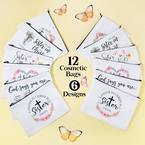 12-Pack Sisters in Christ Makeup Bags - Inspirational Religious Gifts