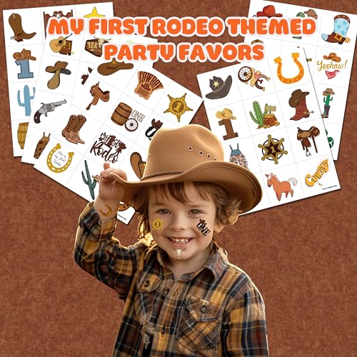 My First Rodeo Cowboy Temporary Tattoos for Kids - 60 Pack
