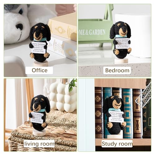 Handmade Crochet Dachshund Doll with Positive Message - Dog Lover Gift