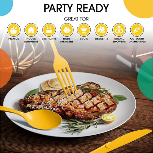Heavy Duty Yellow Plastic Cutlery Set - 80 Pcs Disposable Utensils