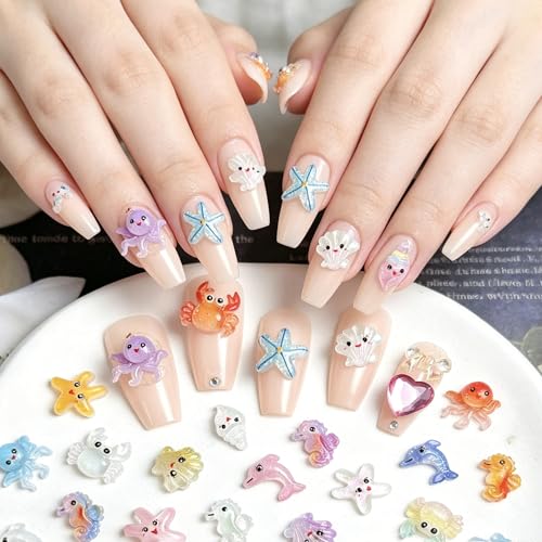 200Pcs Ocean Nail Art Charms - Sea Animal Rhinestones for DIY
