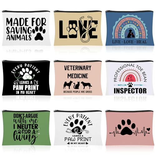 Kacctyen 9 Pcs Veterinary Cosmetic Bags - Veterinarian Makeup Pouch Set