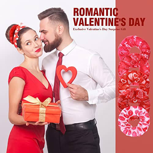 24-Piece Valentine's Day Heart Pattern Hair Scrunchies - Soft Elastic Ties