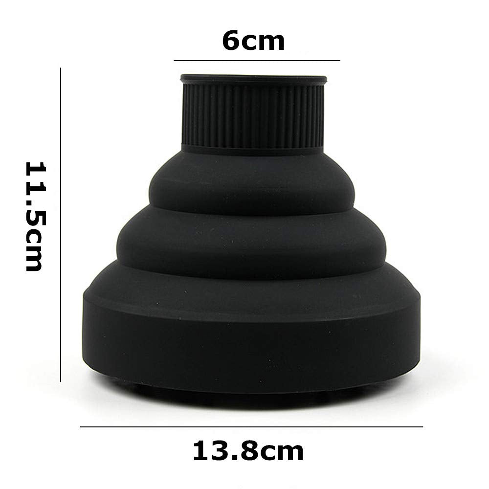 Hair Diffuser Attachment for Curly Hair - Collapsible & Portable Design | Fits 1.65-1.9In Hair Dryers (Black)