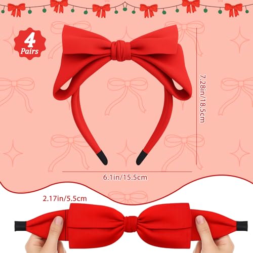 Suncalla Red Bow Headbands for Women - 4 Pack Wide Knotted Hair Accessories