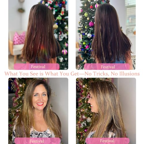 ShowJarlly Gold Hair Tinsel Kit - 18 Pcs Clip-In Extensions