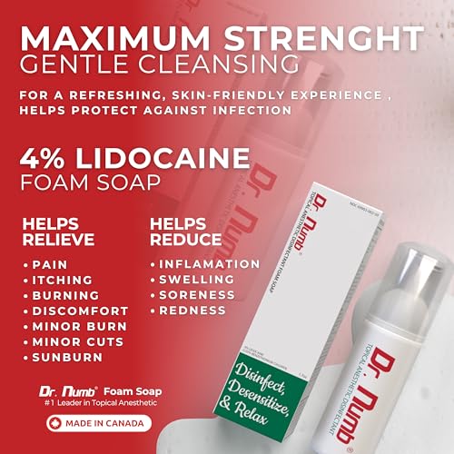 Dr. Numb 4% Lidocaine Foam Soap - Fast-Acting Pain Relief, 1.7 oz
