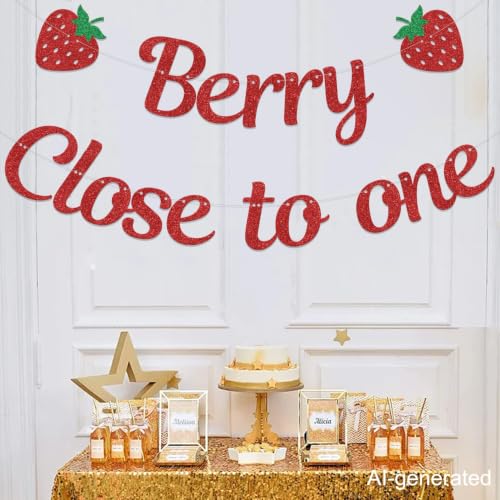 Berry Close to One Birthday Banner - Strawberry 1/2 Year Party Decor