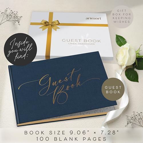 Elegant Navy Wedding Guest Book with Gold Foil Accents - 100 Pages