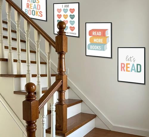 Let's Read Wall Art Prints Set for Kids Reading Nook - 8x10 Unframed