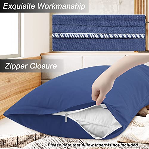 Navy Blue Cotton Body Pillow Cover - 300 Thread Count, 20x48