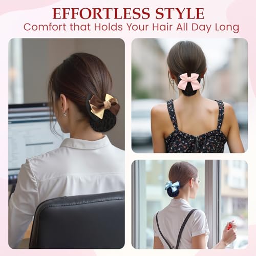kilofly 4pc Two-Way Bow Barrette Hair Clip Bun Cover Set E