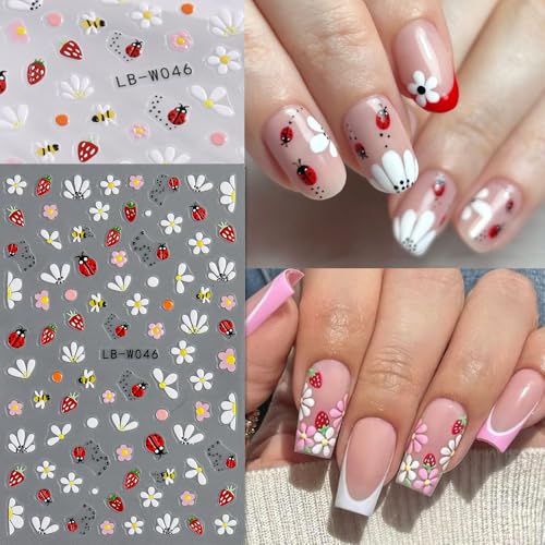 5D Embossed Nail Art Stickers - Bee, Ladybug & Flower Designs