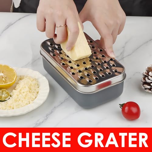 KEISSCO Cheese Grater with Storage Container - Stainless Steel Zester for Citrus, Vegetables & More