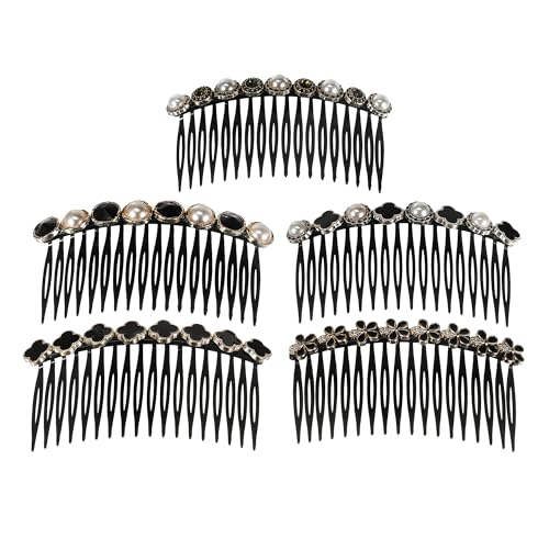 5-Piece Rhinestone Pearl Hair Side Combs - Decorative Updo Hair Accessories