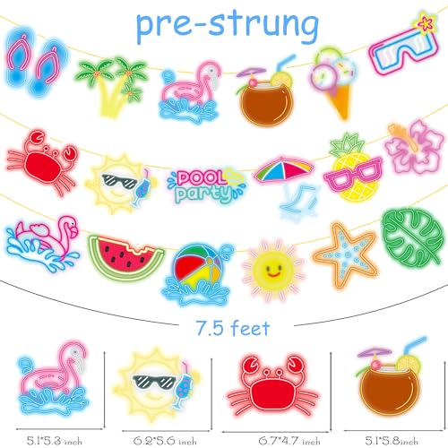 Neon Beach Pool Party Banners - 3PCS Summer Decorations