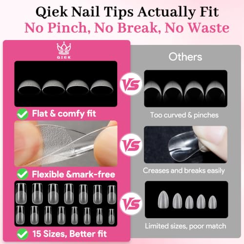 Medium Square Nail Tips - Clear Half Matte Finish, 240 Pcs