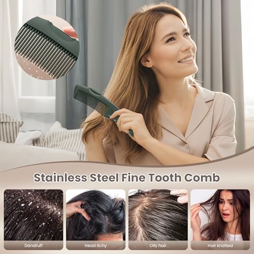 Dafeng 2-Pack Green Stainless Steel Dandruff Comb for Scalp Detox & Hair Care