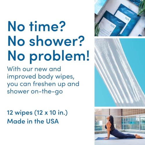 YUNI Beauty Large Body Wipes, Peppermint Citrus, 12 Count - Biodegradable Shower Alternative