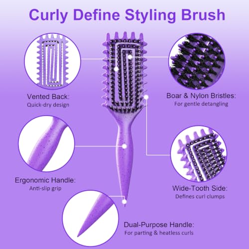 Weldilgit 2-Pack Curl Defining Brush for Wet & Dry Hair - Purple & Green