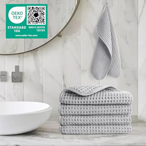 POLYTE 430 GSM Microfiber Waffle Washcloths, 13x13 Inch - 4 Pack