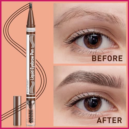 iMethod Microblading Eyebrow Pen Dark Brown 2-in-1 Eyebrow Pencil with 3-Fork Tip & Spoolie for Natural, Long-Lasting Brows