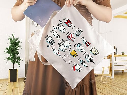 Funny Teeth Chart Canvas Tote Bag - Dental Gift for Dentists