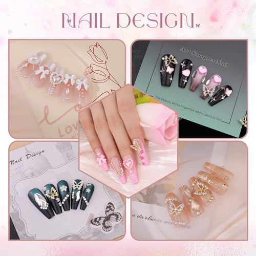 3D Nail Charms Set with Flowers, Butterflies & Rhinestones