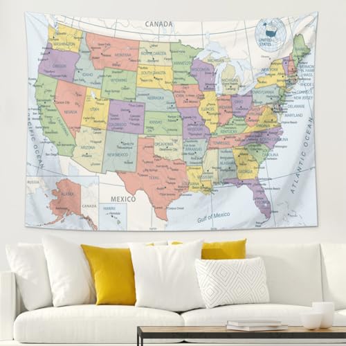 American Map Tapestry Wall Hanging - Large 40x60 in Art Decor