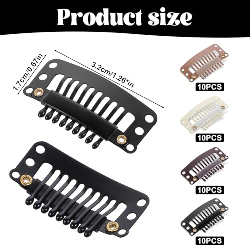 40 Pcs 9-Teeth Wig Clips for Hair Extensions - Mixed Colors