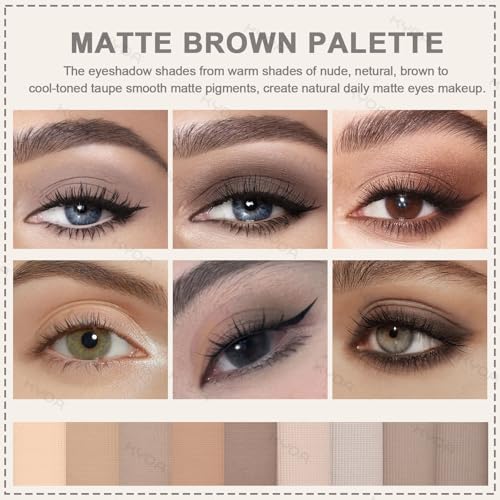 KYDA 9-Color Cool Toned Taupe Eyeshadow Palette with Brush - Natural Matte & Shimmer Shades