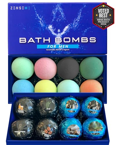 ZenseMe Tranquility Mens Bath Bombs Gift Set - 8 Natural Manly Scents