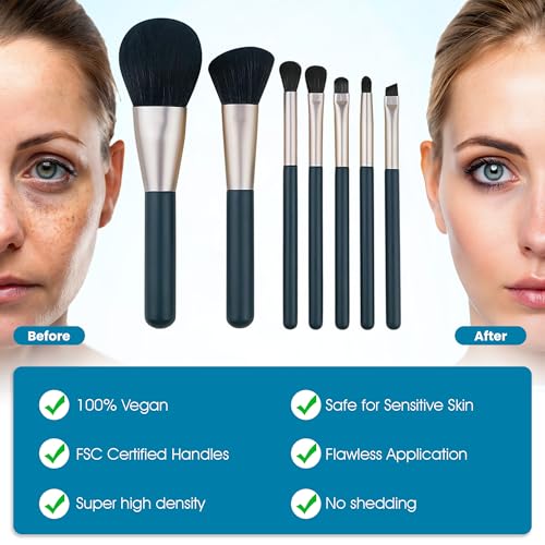 Dark Green 7-Piece Professional Makeup Brush Set with Pouch