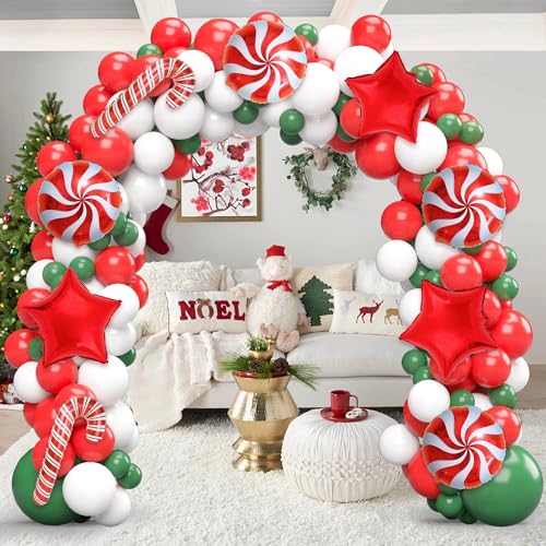 Christmas Balloon Arch Kit - 124pcs Red Green White Party Decorations