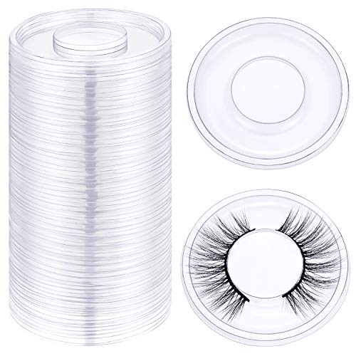 100 Pieces Round Eyelash Tray Holder Plastic Eye Lash Trays Lid for