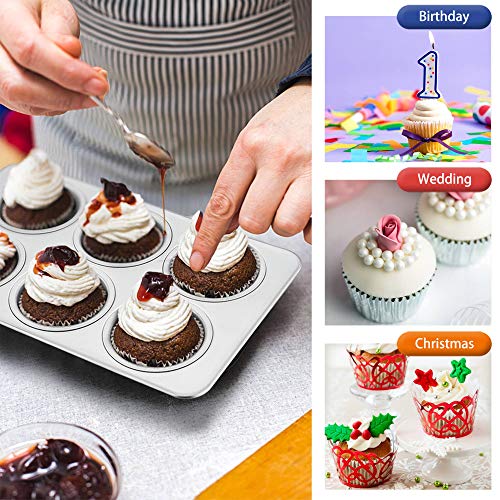 TeamFar Stainless Steel Muffin Pan - 6 Cup Baking Tray for Muffins, Cupcakes & Quiches