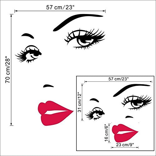 Red Lips Eyelash Wall Decal - Vinyl Sticker for Home Decor