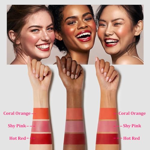 PPPanYiDi 3PCS Multi-Use Cream Blush Stick Set with Sponges - Natural, Hydrating & Long-Lasting for Cheeks, Eyes, Lips (Variation 001)