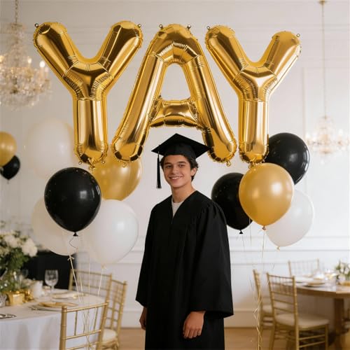 40-Inch Gold YAY Balloon Banner - Giant Foil Party Decoration