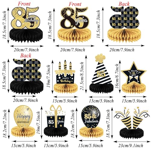 85th Birthday Honeycomb Centerpieces - 9 Pack Table Decorations